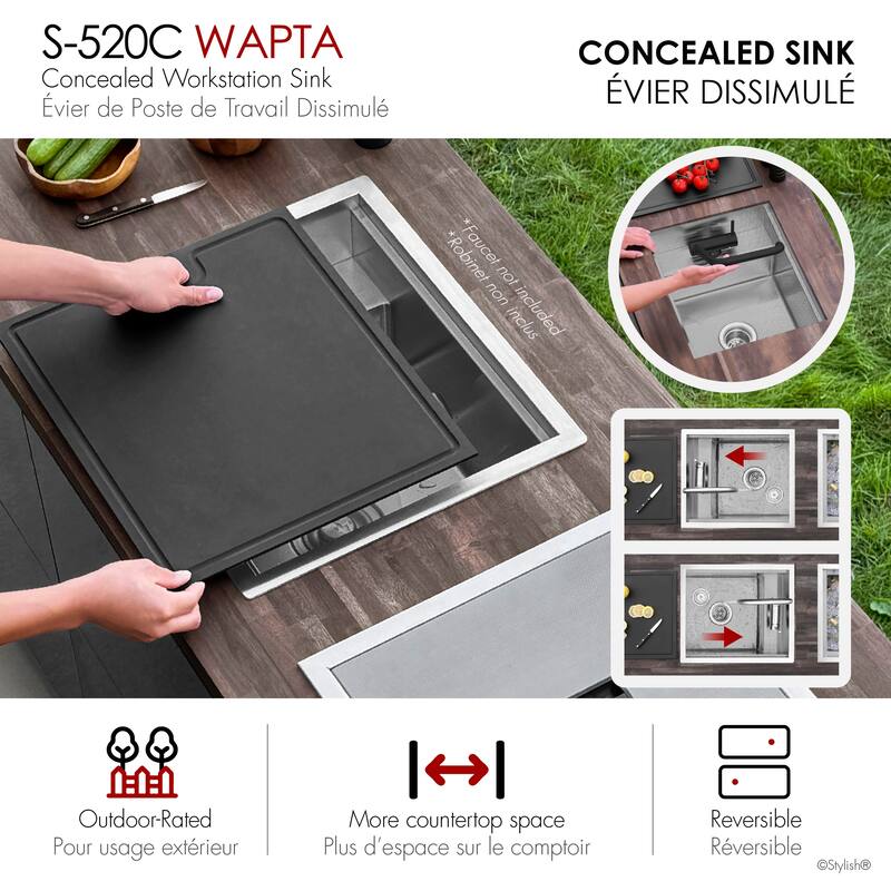 Concealed Dual-Mount 20" Stainless Steel Utility Sink, 1-Hole Prep, Dura-Tek Finish, Handmade