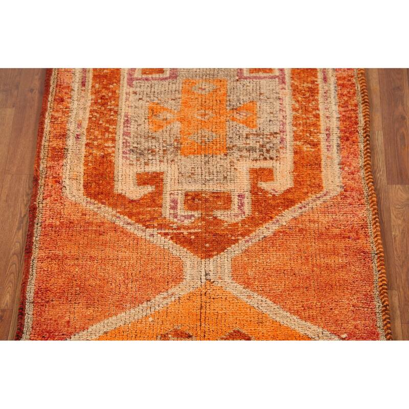 Orange Tribal Oushak Oriental Vintage Runner Rug Handmade Wool Carpet - 3'2"x 10'3"