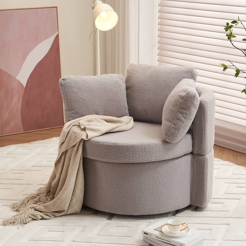 Teddy Fabric Swivel Storage Chair With Back Cushion