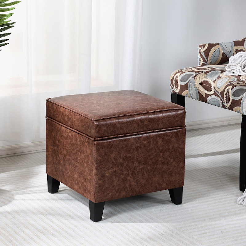 Adeco Square Storage Ottoman 17 inch Footstool