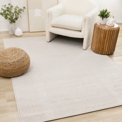 Solid Two-Tone Looped Area Rug in Cream Beige