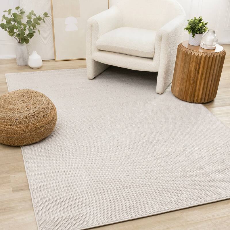 Solid Two-Tone Looped Area Rug in Cream Beige - 5'3" X 7'7"