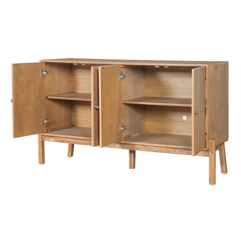 Vintage Sideboard Buffet Cabinet, 34.2" H 4-Door Storage Cabinet with Metal Handles, Brown Finish for Dining Room or Living Room