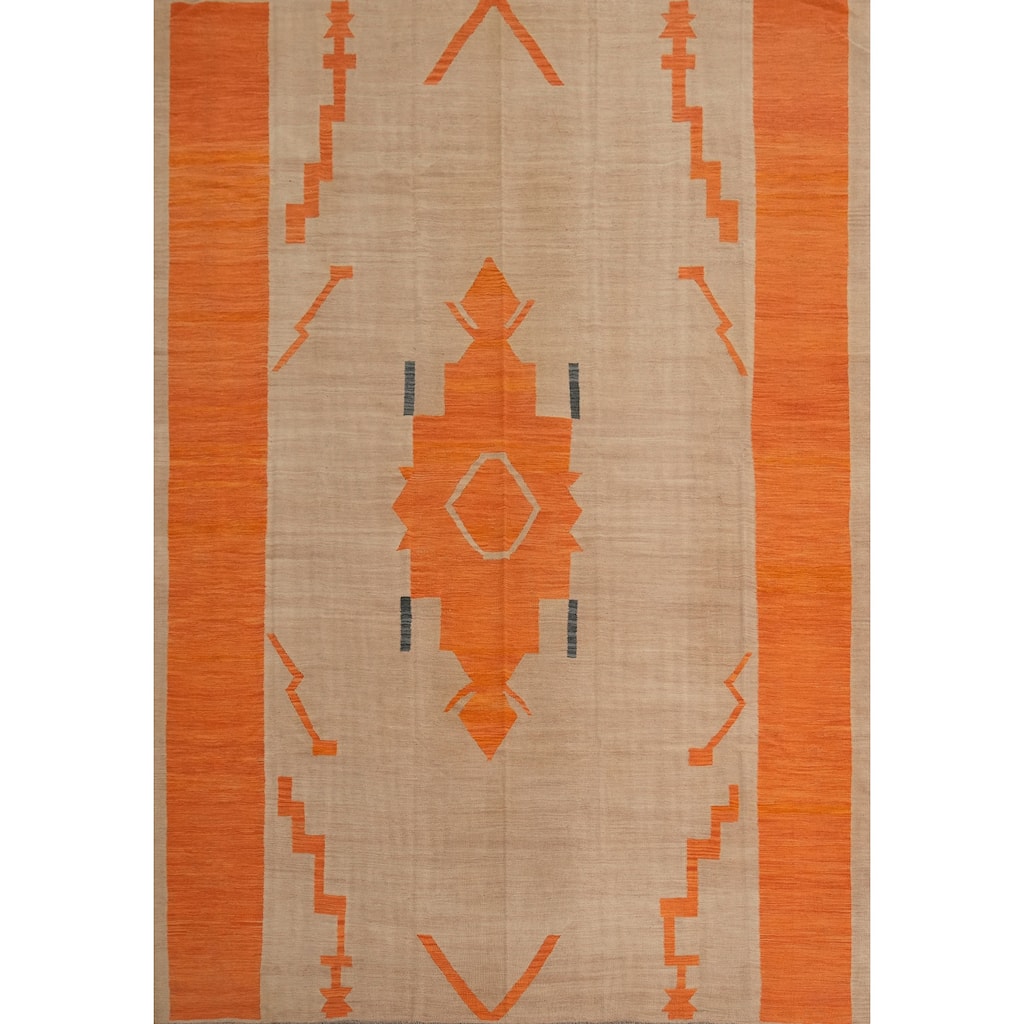 Hand Woven Southwestern Wool Beige Geometric Area Rug - 12' 10'' X 10' 3''