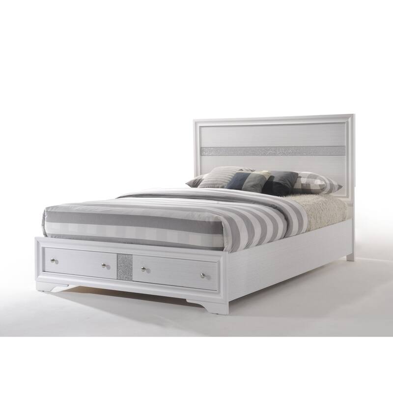 Queen Size Wood Storage Bed with Drawer and Box Spring Required - White