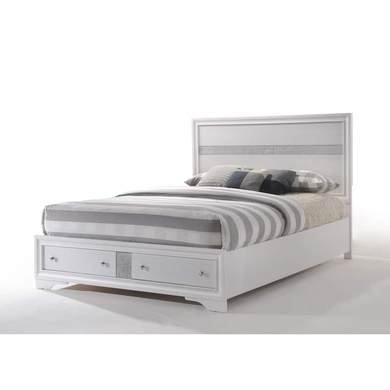 White Queen Storage Bed with LED Touch Lights and Drawers - White