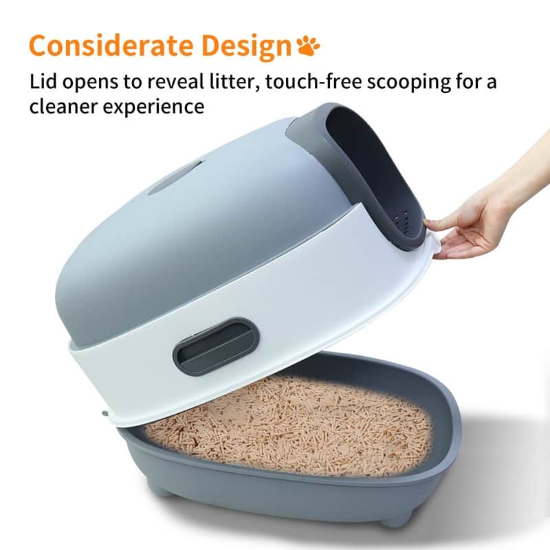 XXL Enclosed Cat Litter Box Oval Front Entry Cat Toilet Tray with Scoop - 13.4x22x15 inch