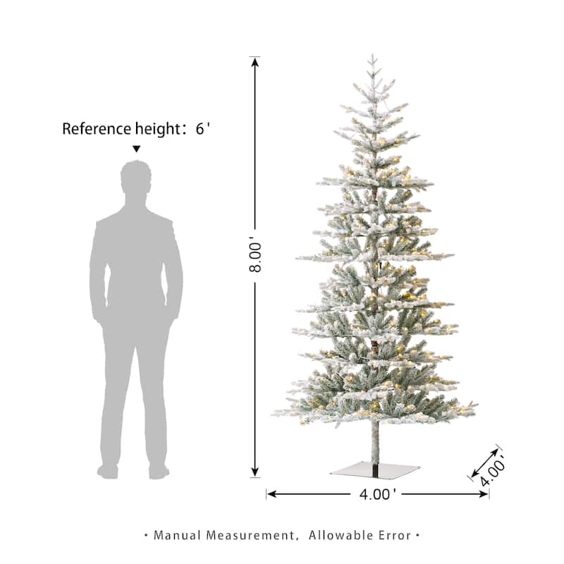 Glitzhome 8FT/10FT Pre-Lit Flocked Fir Artificial Christmas Tree with Warm White Lights
