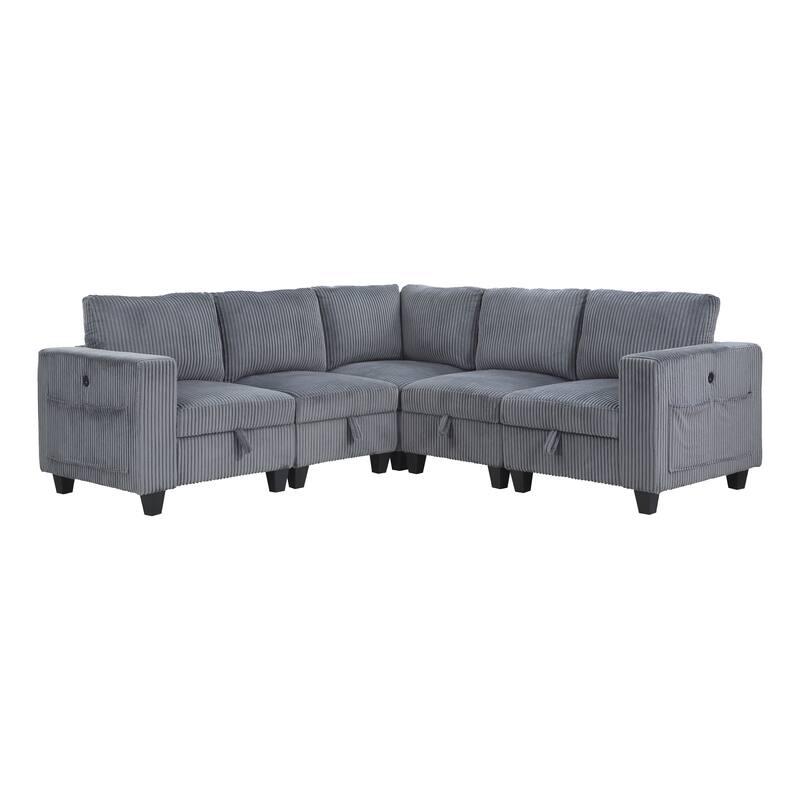 Kenlis 5-Piece Modular Sectional Sofa with Storage - Dark Gray