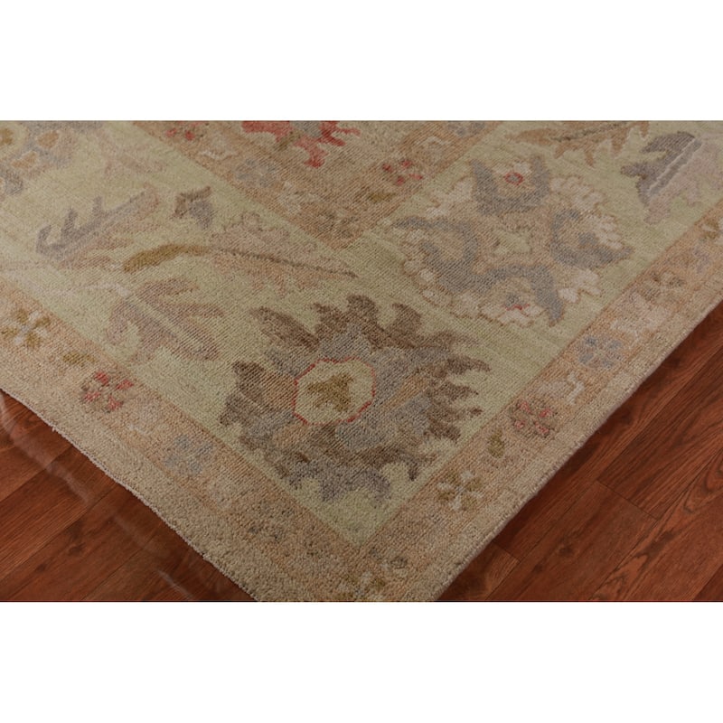 Vegetable Dye Oushak Turkish Rug Hand-Knotted Peach Floral Wool Carpet - 8'3" x 10'5"