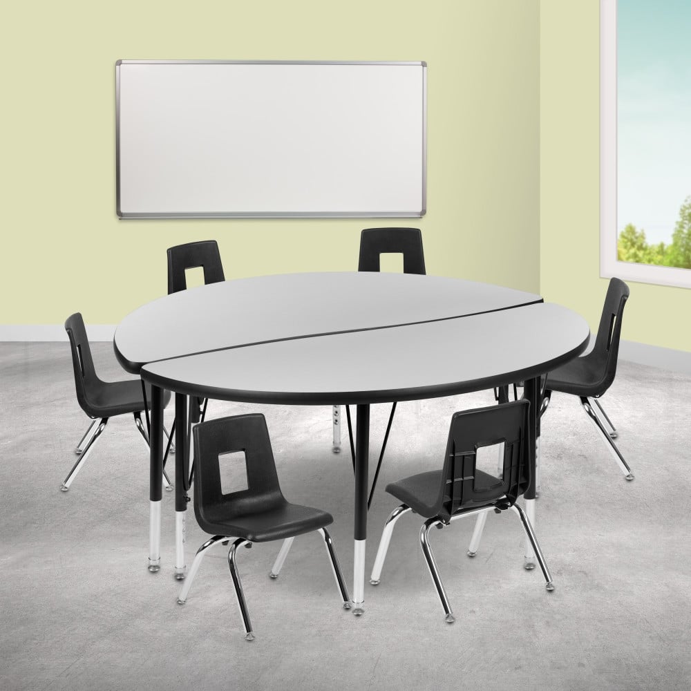 47.5" Circle Wave Flexible Activity Table Set with 14" Student Stack Chairs