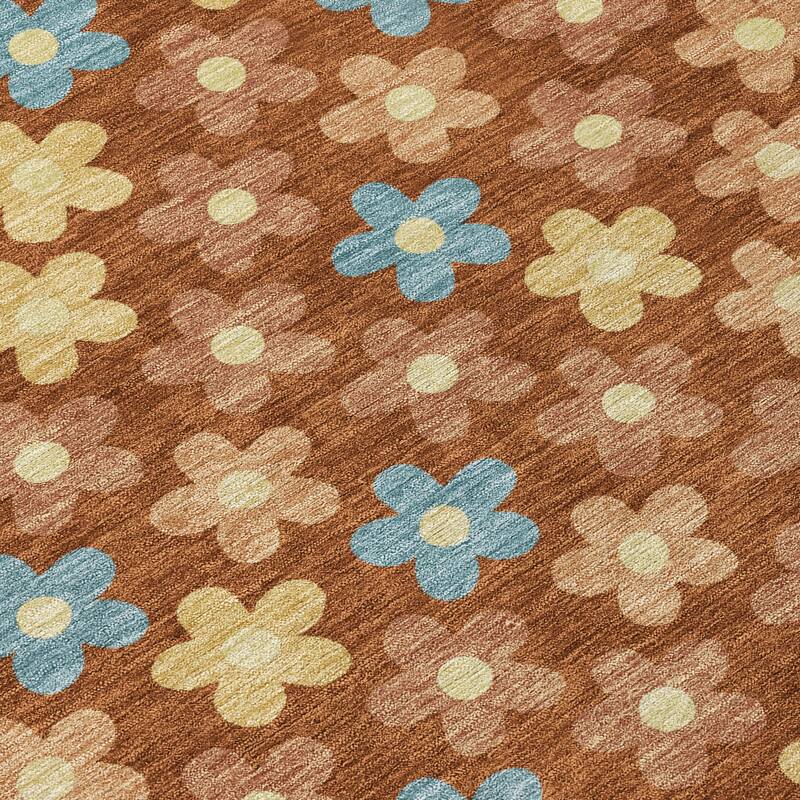Machine Washable Indoor/ Outdoor Floral Kechi Chantille Rug