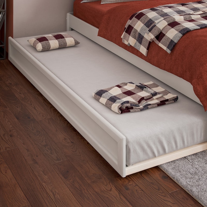 Barcelona Full Panel Platform Bed with Twin Trundle in White