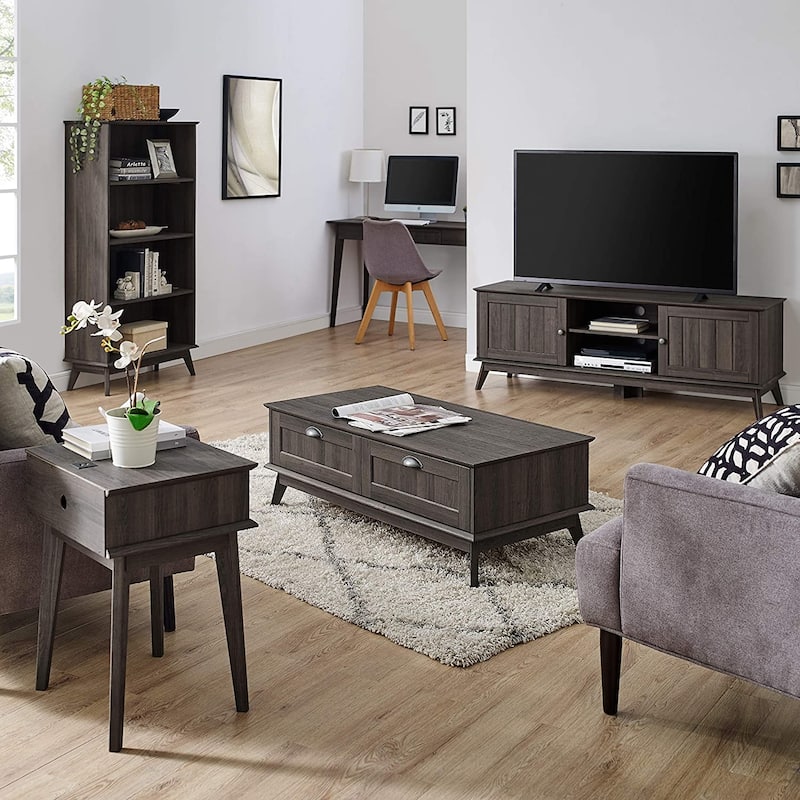 Caffoz Tall Side End Table with Fully Extended Drawer and USB Hub