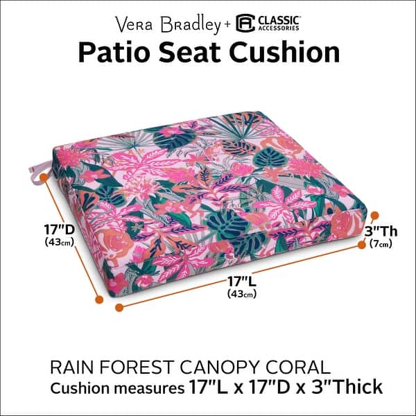 dimension image slide 3 of 11, Vera Bradley by Classic Accessories Water-Resistant Patio Seat Cushion