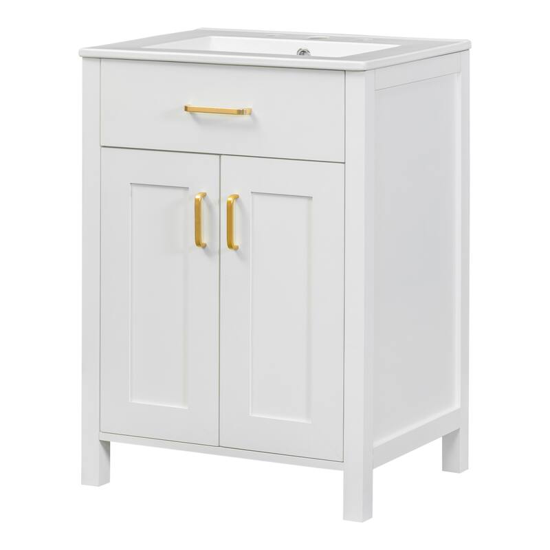Modern 48" Bathroom Vanity Cabinet with Sinks, Flip Drawers, Double-Layer Door Shelves, Gold Handles and Soft-Close Doors