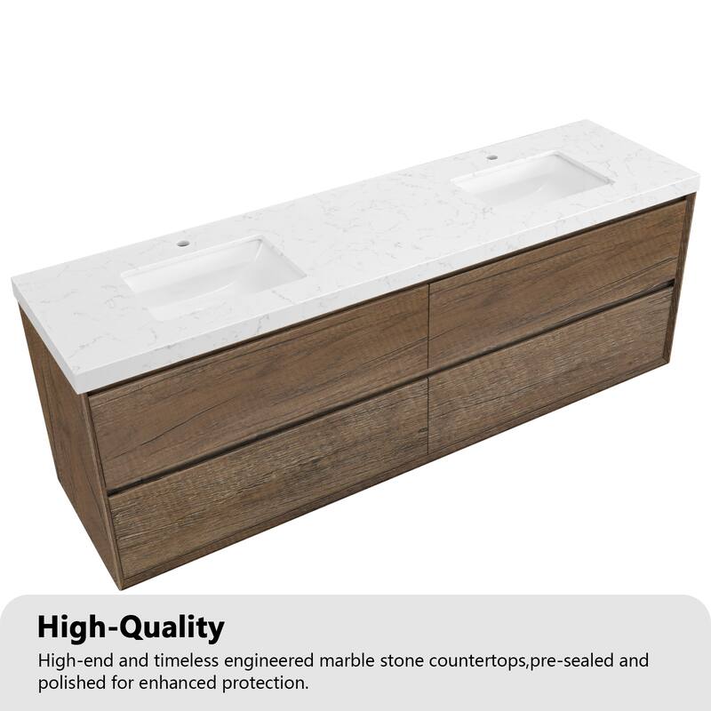 NebulaSky 60/ 72/ 84 in Wall Mounted Double Sink Bathroom Vanity with Engineered Stone Top Combo Cabinet Vanity Set