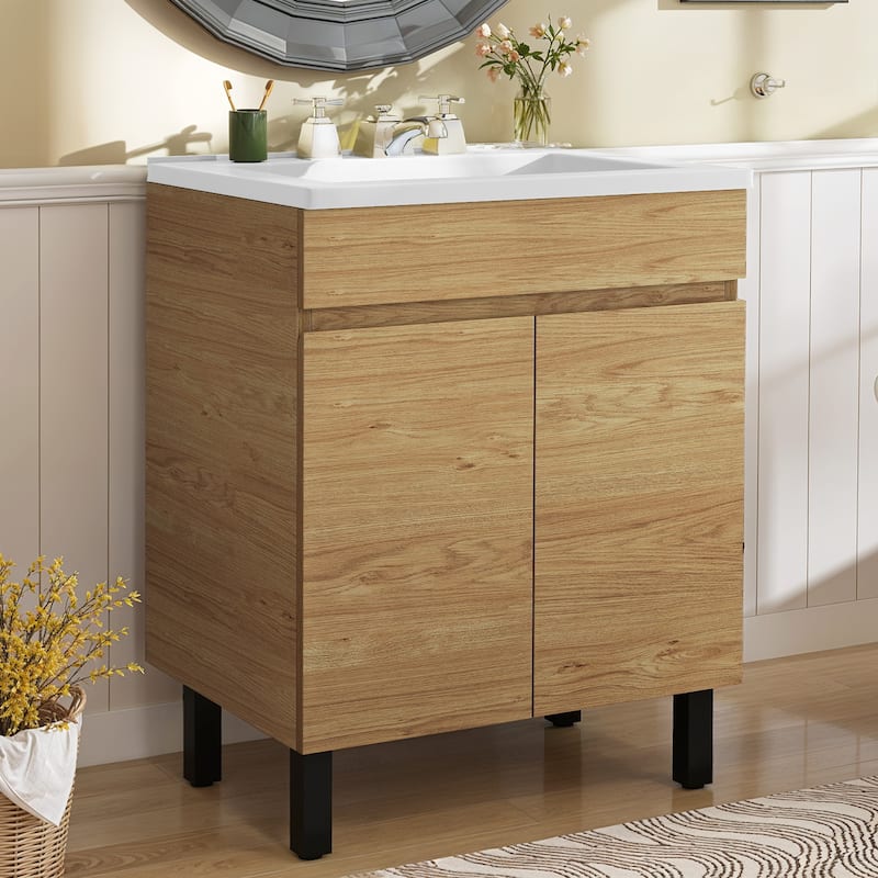 Moasis 25'' Free-Standing Bathroom Vanity with SMC Top and Cabinets - Brown