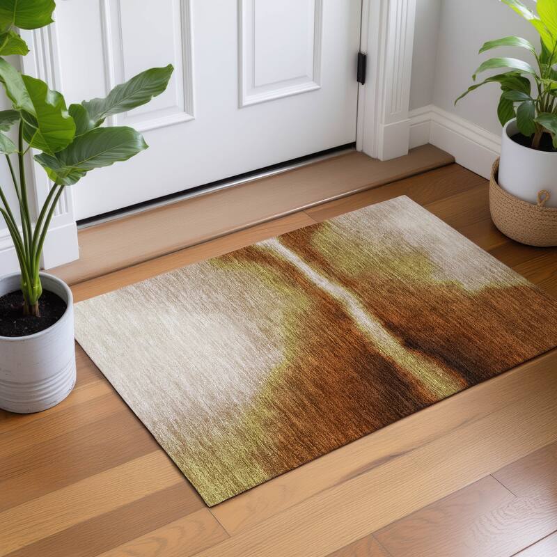 Machine Washable Indoor/ Outdoor Modern Landscape Chantille Rug