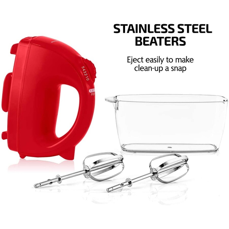 OVENTE 5-Speed Ultra Power Hand Mixer with Free Storage Case, Red
