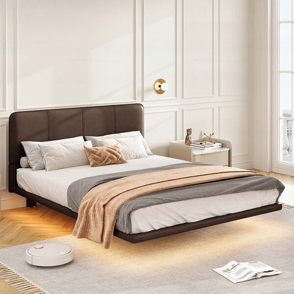 Floating Bed with LED Light,Modern Platform Bed - Bed Bath