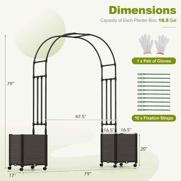 6.6 Feet Arch Arbor Trellis with 2 Planter Boxes & Detachable PE