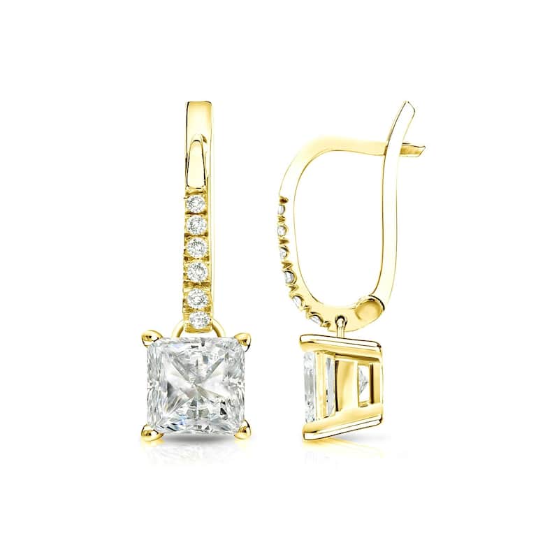 Auriya 14k Gold 1 1/2ctw Princess-cut Diamond Dangle Earrings (J-K, I1-I2) - Yellow
