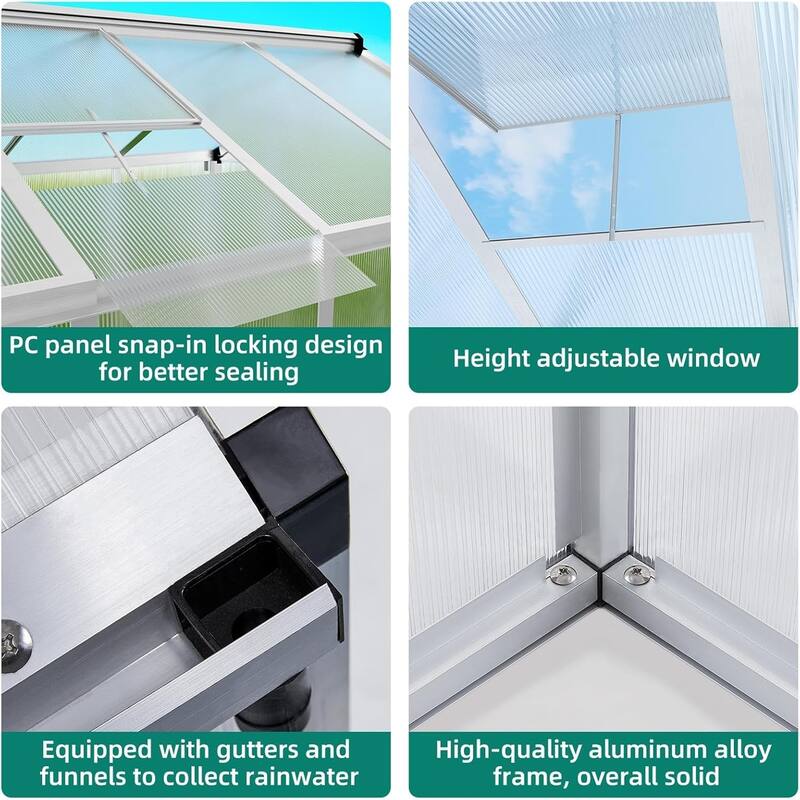 6x10 Ft. Large Walk-In Outdoor Polycarbonate Greenhouse Perfect For Backyards, Patios, And Lawns, Sliver - 6 x 10 x 6.5FT