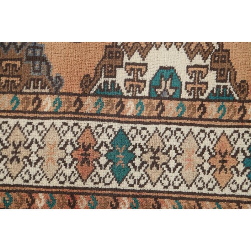 Geometric Turkoman Persian Vintage Area Rug Handmade Wool Carpet - 4'5" x 5'11"