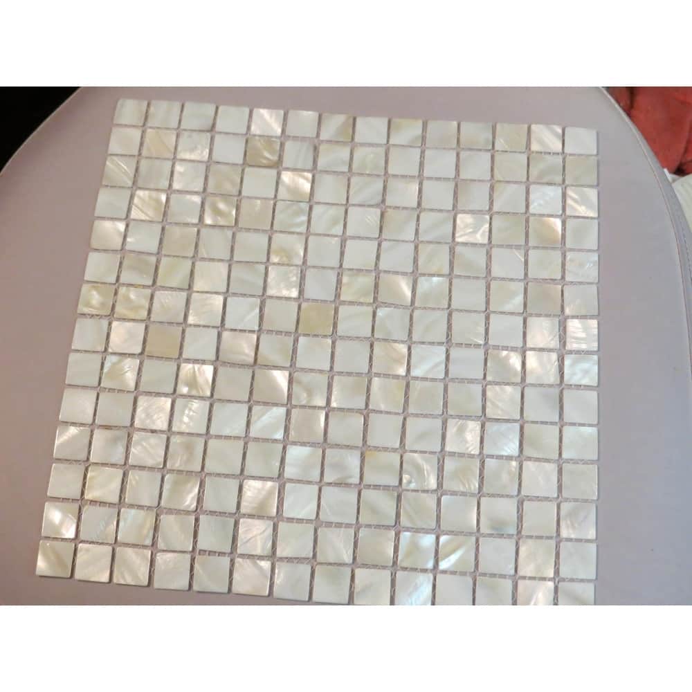 Art3d 12"x12" Mother of Pearl Tile Square White with Seams