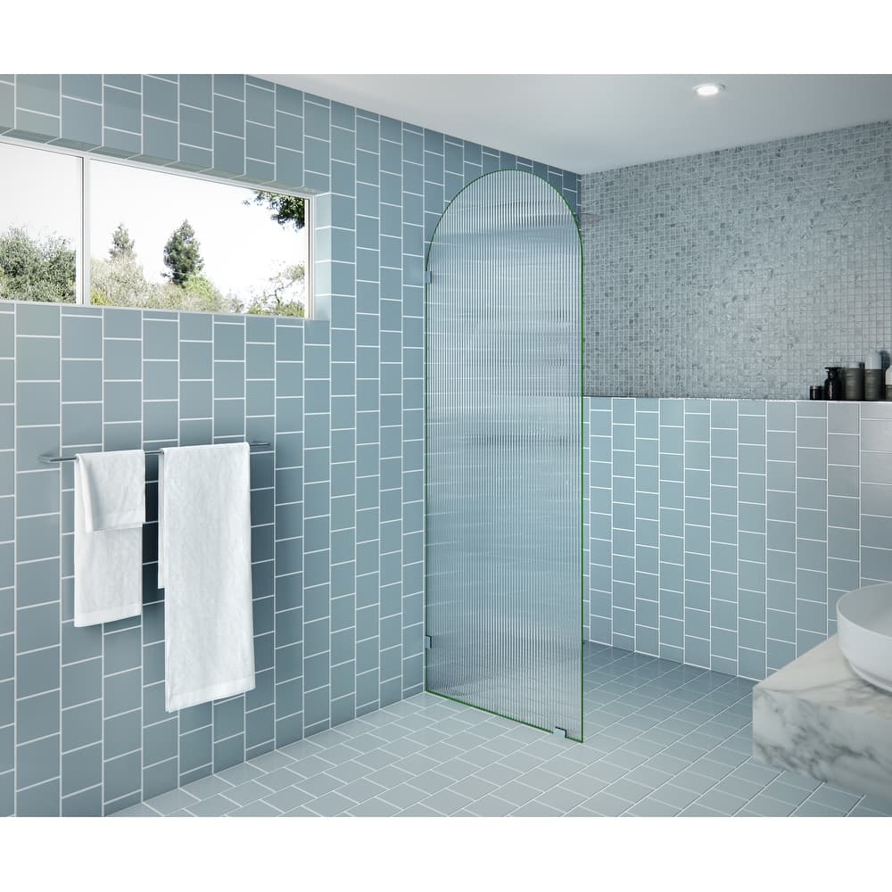 Maven 30 in. x 86.75 in. Fully Frameless Glass Shower Panel - Arched Fluted Single Fixed Panel
