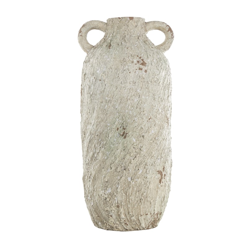 Magnesium Oxide Antique Textured Amphora Decorative Vase with Brown Distressing - Cream - Roche River Decor
