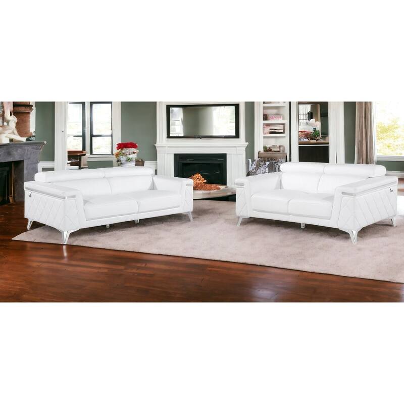 HomeRoots Two Piece Indoor White Italian Leather Five Person Seating Set - White