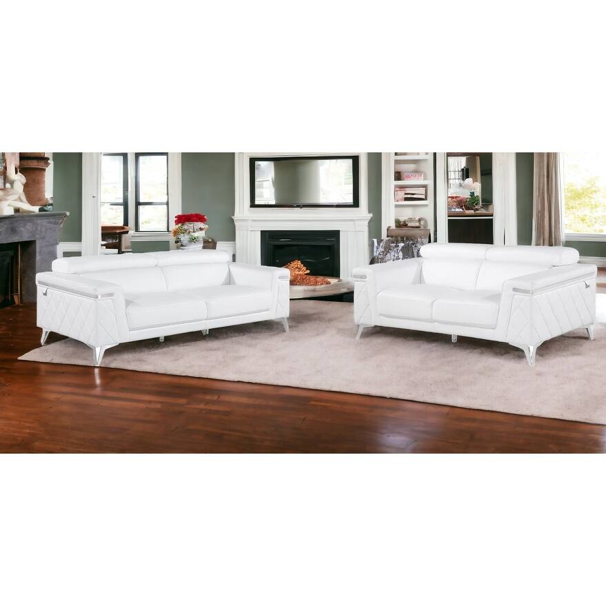 HomeRoots Two Piece Indoor White Italian Leather Five Person Seating Set