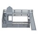 preview thumbnail 5 of 12, Twin-Over-Twin Castle Style Bunk Bed w/2 Drawers & 3 Shelves, Wood Bunk Bed Frame w/Slide&Storage Staircase for Boys Girls