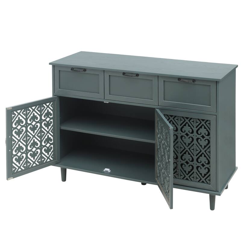 Retro Style 47.24" Horizontal Dresser with 3 Drawer and 3 Door, Carved Panel for Bedroom, Living Room