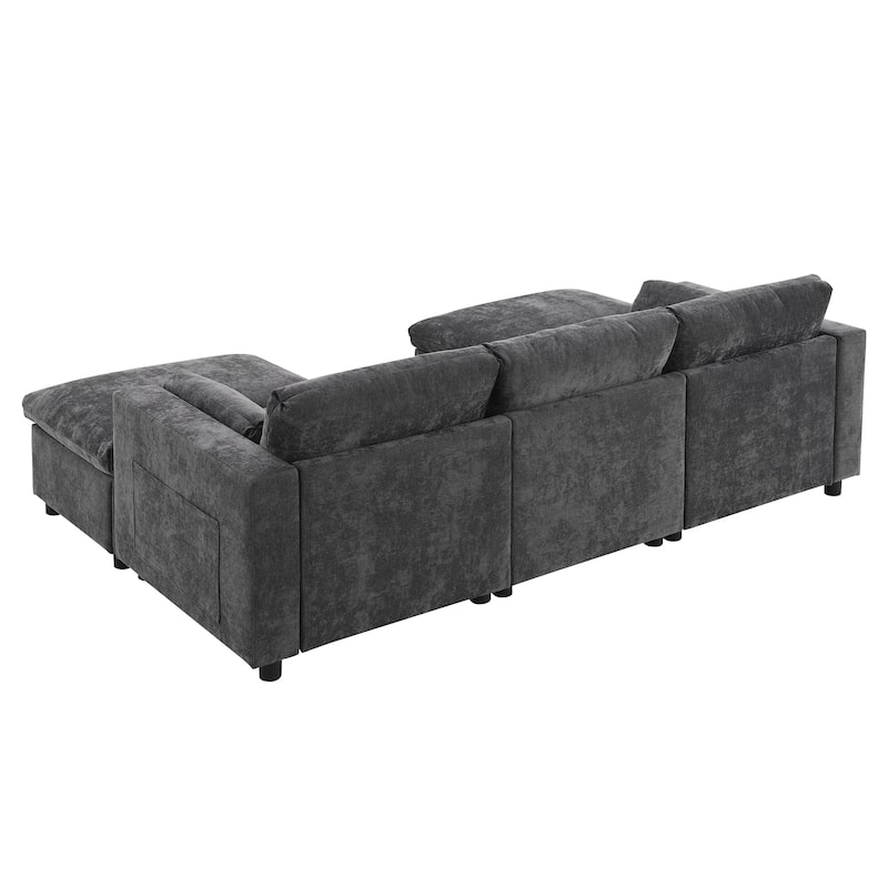 86.5'' U-Shaped Sectional Sofa with Storage Pockets and Movable Ottoman, 5-Seat Chenille Cloud Sofa for Living Room