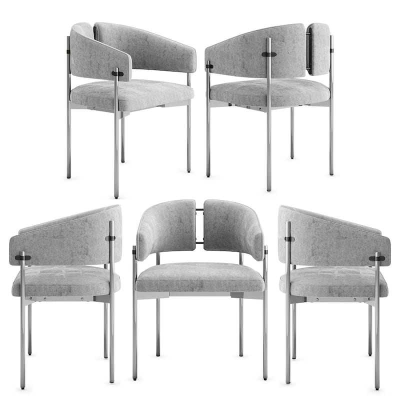 Classic and Luxurious Barrel Dining Chairs with Arms - Set of 5 - Grey