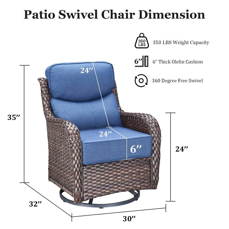 Pocassy Patio Furniture Set with Swivel Chairs, All Weather Patio Wicker