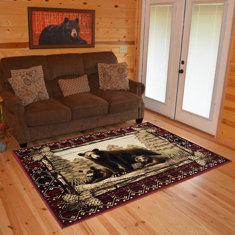 Lodge King Grizzly Gap Rustic Bear Area Rug