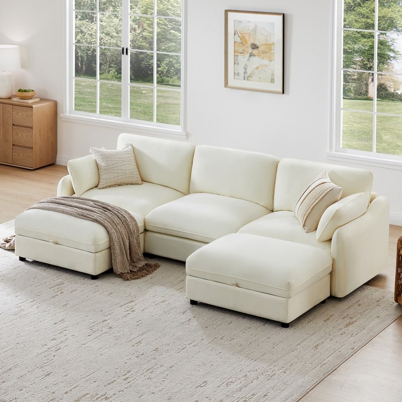 Spruce & Spring Oversized Cloud Modular Sectional Couches for Living Room - Beige-5PC