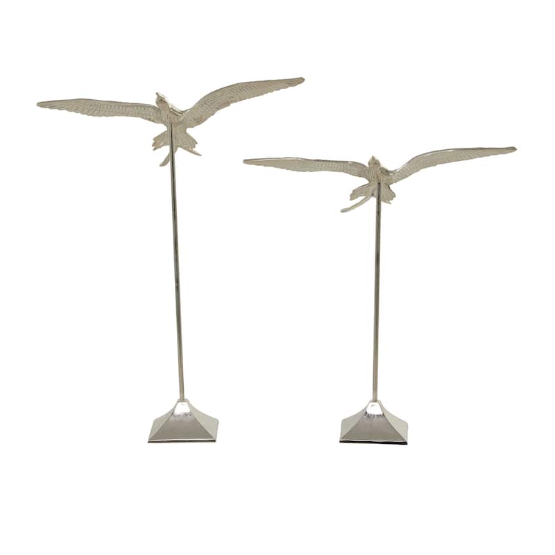 Silver Aluminum Metal Bird Decorative Sculpture (Set of 2)