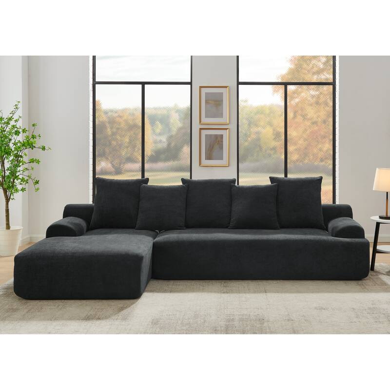 Roomfitters Modern Upholstered L-Shape Sectional Sofa, Modular Compressed Couch for Living Room Bedroom, Melange Velvet