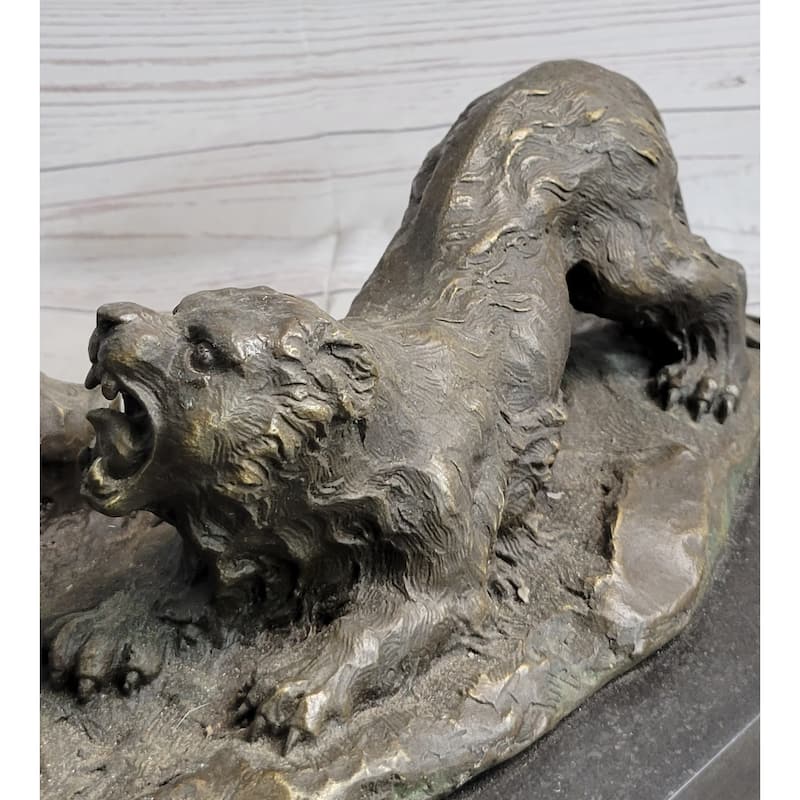 Archer Warrior Hunter Slaying Imitative Lion Bronze Sculpture Statue Figure Signed Original Art
