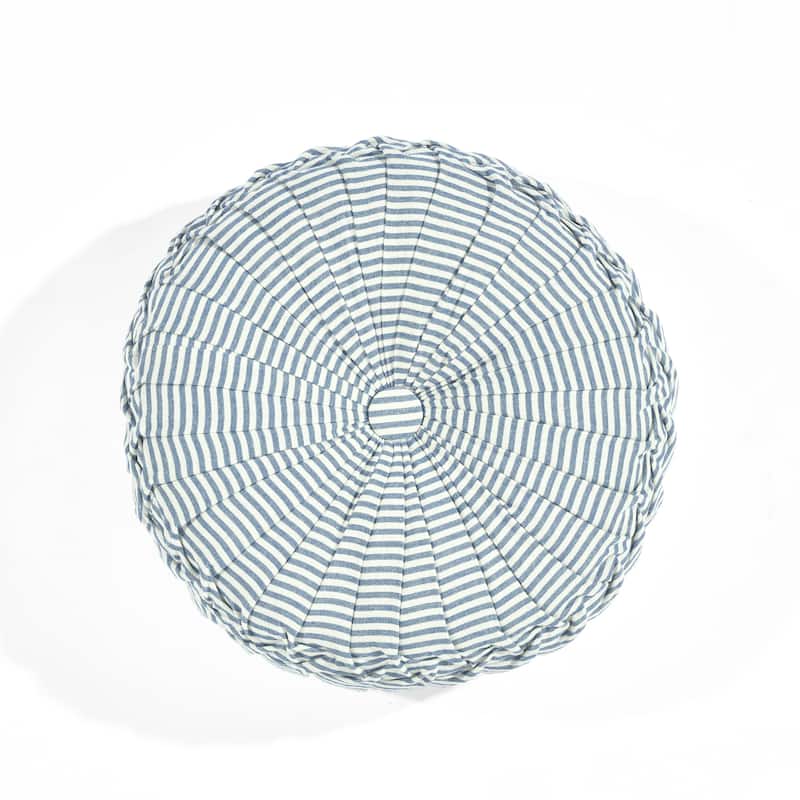 Lush Decor Farmhouse Ticking Stripe Yarn Dyed Pleated 14 inch Round Decorative Throw Pillow
