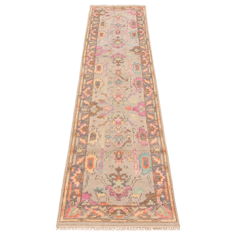 ECARPETGALLERY Hand-knotted Modern Oushak Light Grey Wool Rug - 2'6 x 11'11