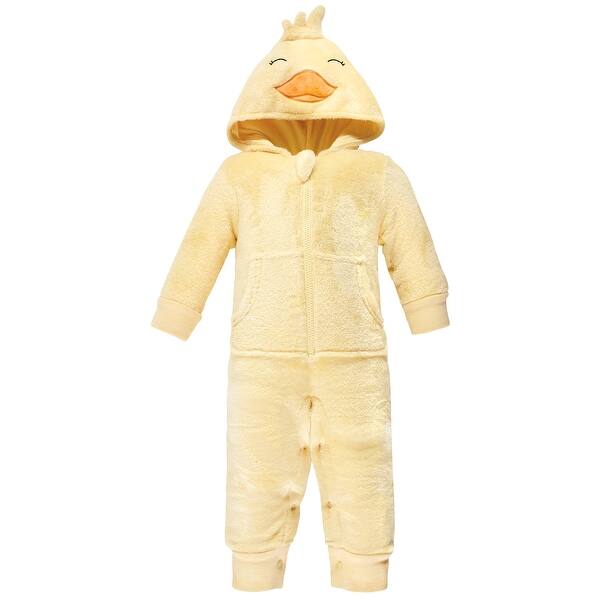 slide 1 of 1, Hudson Baby Unisex Baby Plush Jumpsuits, Duck 0-3 Months - Duck