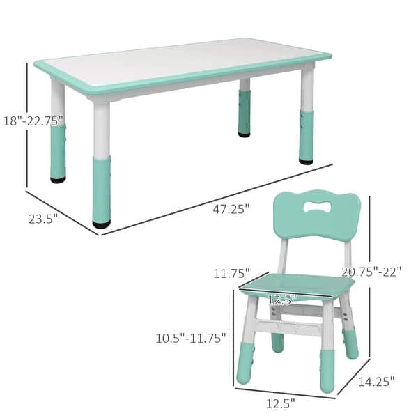 dimension image slide 0 of 2, 5 Piece Toddler Table and Chair Set with 4 Chairs Adjustable Height