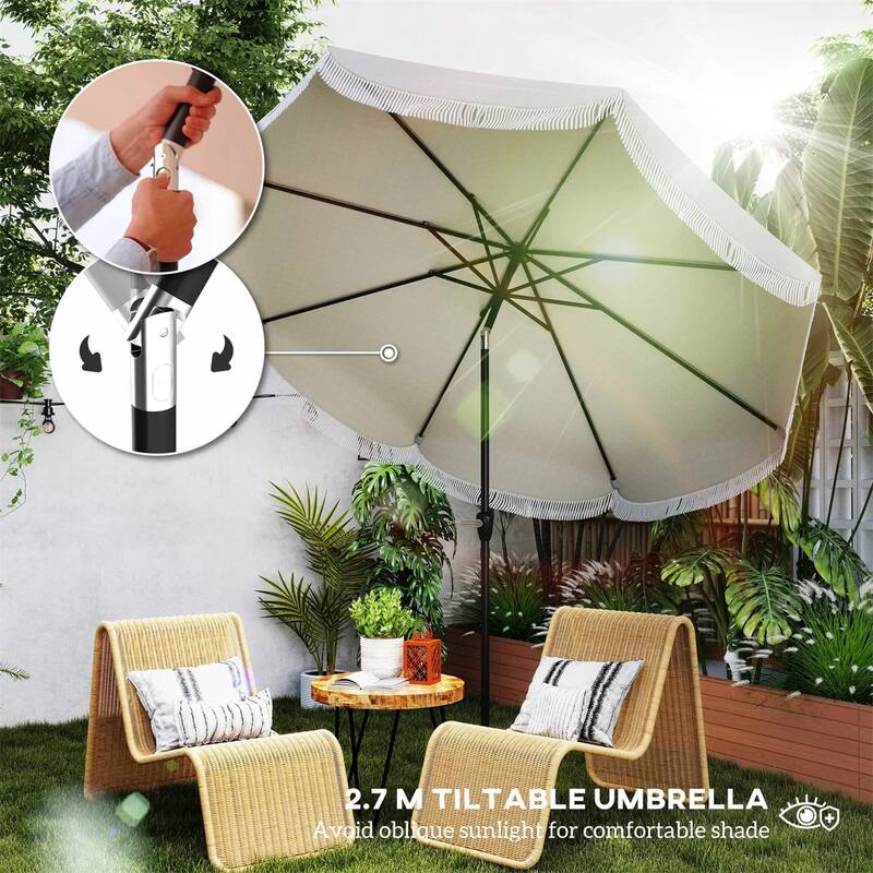 8.8 ft Patio Umbrella UPF 30+ Shade with Easy Crank Operation for Table or Standalone Use - 8.8'Dia x 7.8' H