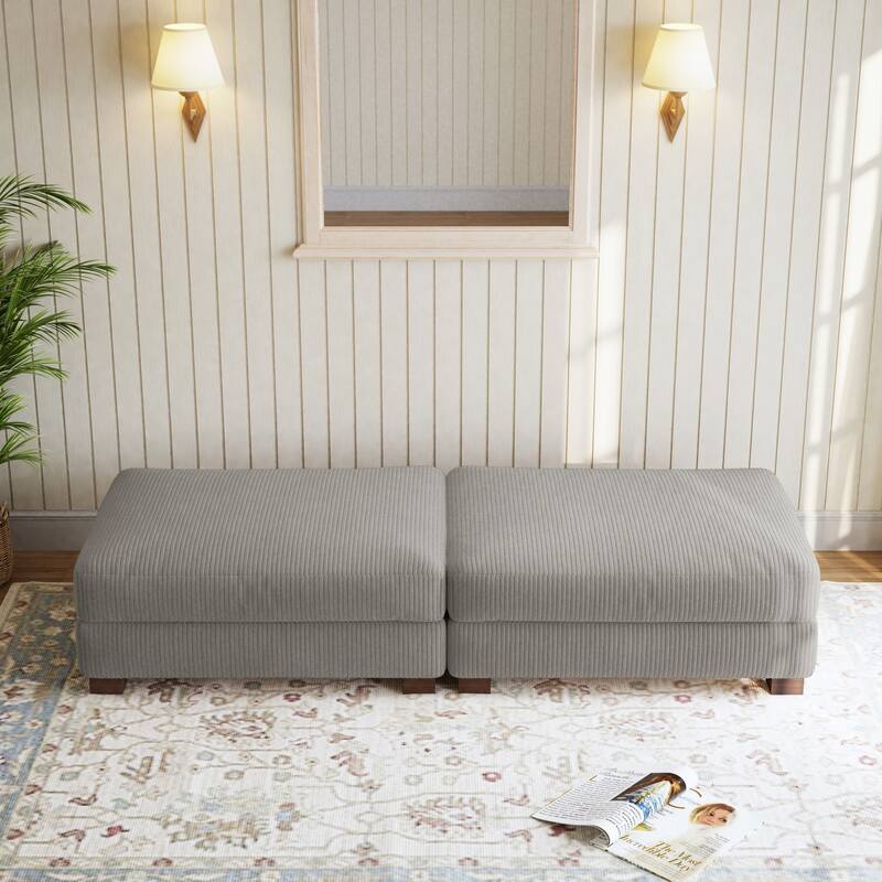 Corduroy Modern Ottoman with Wood Legs Set of 2